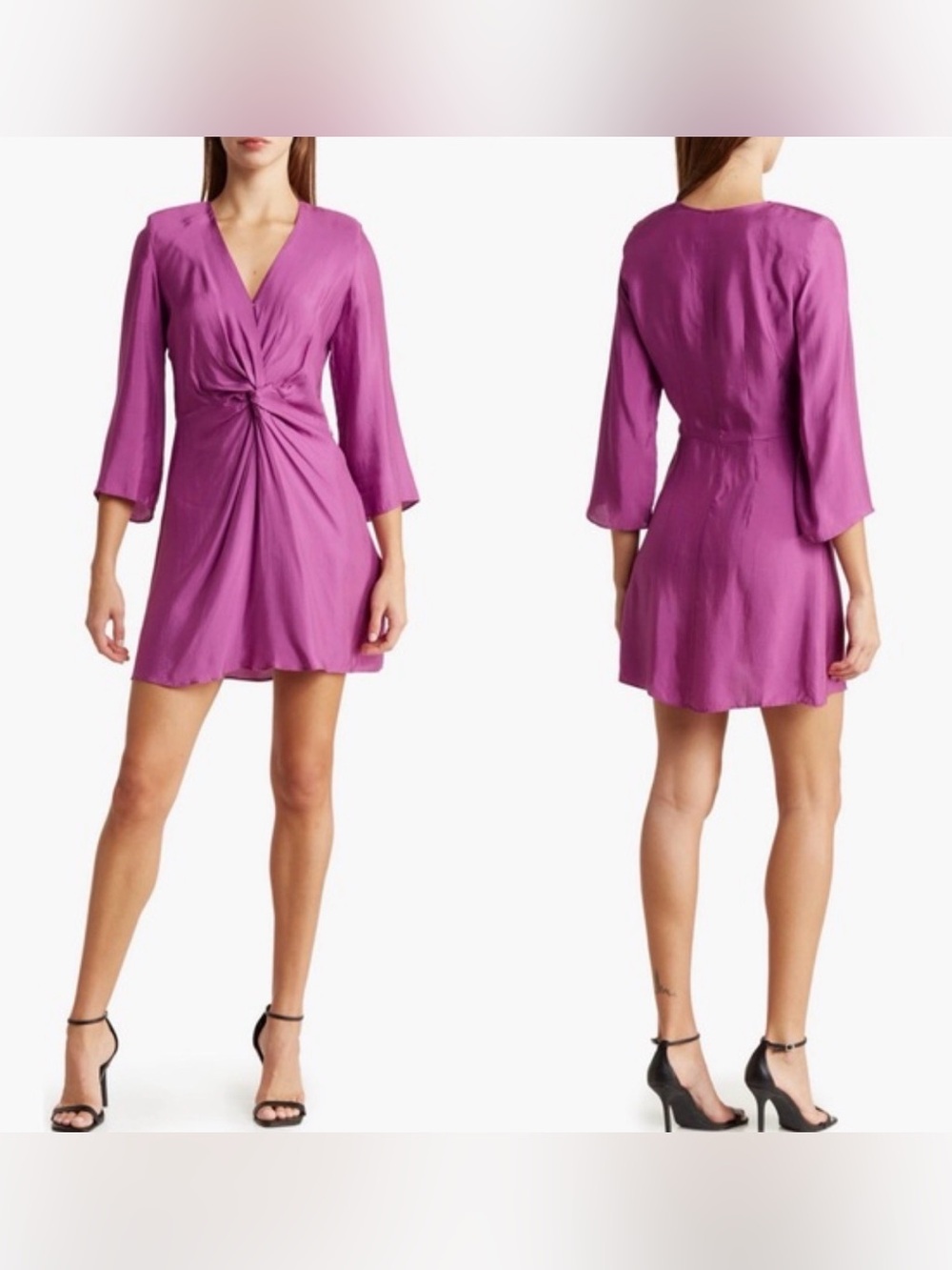 ba&sh Womens Size 1 Purple Magenta V Neck Twist Front Mini Dress 100% Viscose